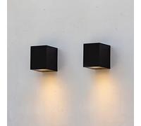 FUDESY 2-Pack LED Modern Wall Wash Lights,7W GU10 IP44 Plastic Single-Headed Black Square Down Lamp Lighting Fixture for Indoor/Outdoor Use,Hallway,Corridor,Balcony,Garden,Bedroom