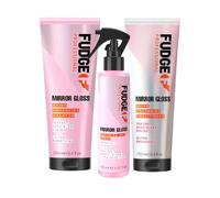 Fudge Professional Mirror Gloss Ultra-Shine Haircare Set - Shampoo, Conditioner, & Pre-Blow Dry Spray - High Shine Finish & Frizz Control for Smooth, Glossy Hair