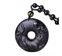 FUDIDU The Chinese Zodiac Pendant Necklace Obsidian Black Adjustable Necklaces, L, Crystal, Obsidian