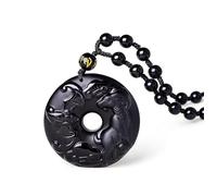 FUDIDU The Chinese Zodiac Pendant Necklace Obsidian Black Adjustable Necklaces, L, Crystal, Obsidian