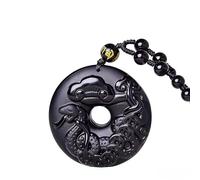 FUDIDU The Chinese Zodiac Pendant Necklace Obsidian Black Adjustable Necklaces, L, Crystal, Obsidian