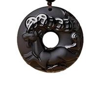 FUDIDU The Chinese Zodiac Pendant Necklace Obsidian Black Adjustable Necklaces, L, Crystal, Obsidian