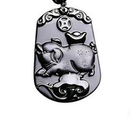 FUDIDU The Chinese Zodiac Pendant Necklace Obsidian Black Adjustable Necklaces, L, Crystal, Obsidian