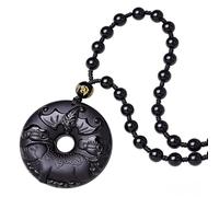 FUDIDU The Chinese Zodiac Pendant Necklace Obsidian Black Adjustable Necklaces, L, Crystal, Obsidian