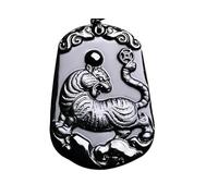 FUDIDU The Chinese Zodiac Pendant Necklace Obsidian Black Adjustable Necklaces, L, Crystal, Obsidian