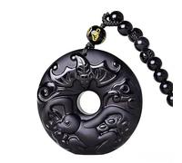 FUDIDU The Chinese Zodiac Pendant Necklace Obsidian Black Adjustable Necklaces, L, Crystal, Obsidian
