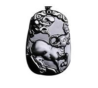 FUDIDU The Chinese Zodiac Pendant Necklace Obsidian Black Adjustable Necklaces, L, Crystal, Obsidian