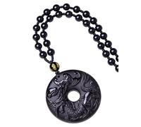 FUDIDU The Chinese Zodiac Pendant Necklace Obsidian Black Adjustable Necklaces, L, Crystal, Obsidian