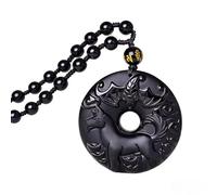 FUDIDU The Chinese Zodiac Pendant Necklace Obsidian Black Adjustable Necklaces, L, Crystal, Obsidian