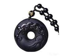 FUDIDU The Chinese Zodiac Pendant Necklace Obsidian Black Adjustable Necklaces, L, Crystal, Obsidian