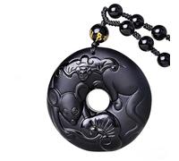 FUDIDU The Chinese Zodiac Pendant Necklace Obsidian Black Adjustable Necklaces, L, Crystal, Obsidian