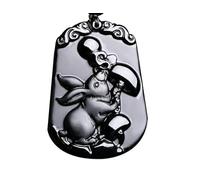 FUDIDU The Chinese Zodiac Pendant Necklace Obsidian Black Adjustable Necklaces, L, Crystal, Obsidian