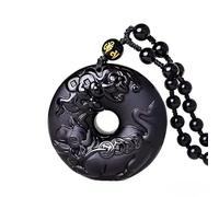 FUDIDU The Chinese Zodiac Pendant Necklace Obsidian Black Adjustable Necklaces, L, Crystal, Obsidian