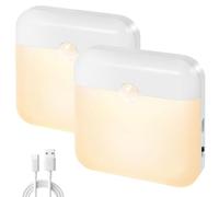 Fudinu LED Night Light with Motion Sensor, 2 Pack USB Rechargeable Lights with 1 Colour Temperature, Battery Powered Warm Lights for Cupboard, Wardrobe, Closet, Kitchen, Bedroom, Stairs