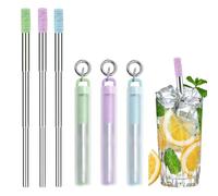 Fudinu Stainless Steel Straws with Silicone Tip, 3 Pack Reusable Metal Straws, Portable Collapsible Straws with Cleaning Brush and Key Ring Case, Drinking Straws for Travel Home Office(3 Colors)