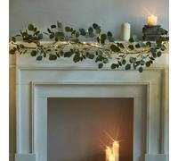 Fudios Lighted Twig Eucalyptus Garland 6FT 96 Warm White LED Battery Operated with Timer for Mantle Fireplace Wedding Party Spring Bedroom Decoration Indoor Outdoor Use