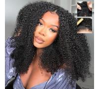 Fuduete 16 Inch Curly Half Wig Human Hair 180 Density 3 in 1 Seamless Fold Over Half Wig Beginner Friendly Glueless Curly Human Hair Wig with Drawstring for Women