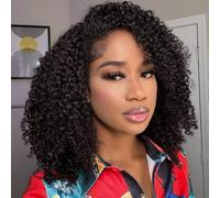 Fuduete 16 Inch Curly Half Wig Human Hair 180 Density 3 in 1 Seamless Fold Over Half Wig Beginner Friendly Glueless Curly Human Hair Wig with Drawstring for Women