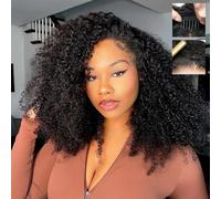 Fuduete 16 Inch Curly Half Wig Human Hair 180 Density 3 in 1 Seamless Fold Over Half Wig Beginner Friendly Glueless Curly Human Hair Wig with Drawstring for Women