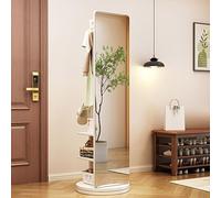 FUDUO-SHUNYI Rotatable Full Body Mirror, 360° Rotating Wood Full Length Mirror with Coat Rack, 2-in-1 Standing Mirrors with Clothes Rack, for Living Room Bedroom Cloakroom, 65.7 * 15.7 inches