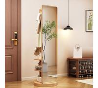 FUDUO-SHUNYI Rotatable Full Body Mirror, 360° Rotating Wood Full Length Mirror with Coat Rack, 2-in-1 Standing Mirrors with Clothes Rack, for Living Room Bedroom Cloakroom, 65.7 * 15.7 inches