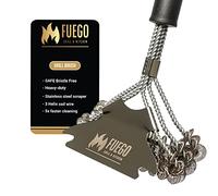 Fuego Grill Brush and Scraper | Safe Bristle Free | Premium Stainless Steel Scraper & Triple Helix Wire Brush | Heavy Duty Long 17" Ergonomic Handle | BBQ Cleaner | Barbecue Tools Accessories Kit