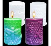 Fuehbur Honeycomb Bee Candle Silicone Molds 2PCS with Flowers Design, White Resin Cylindrical Mould Set, Soap Wax Beeswax Epoxy Casting Clay Mold-Kit, 2 Pack