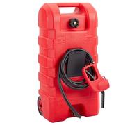 Fuel Caddy 15 Gallon, Portable Gasoline Cans with Manual Transfer Nozzle, Extra Long Hose, Fuel Transfer Storage Tank On-Wheels for Cars, Motorcycle, Lawn Mowers, Boats, Red