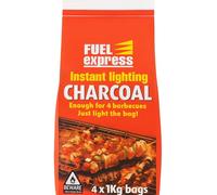 Fuel Express Instant Light Lumpwood Charcoal - 4x1 kg Bags - Light the Bag and Grill in 20 Min - Premium Lumpwood
