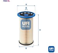 UFI Filters, Fuel Filter 26.038.00, Replacement Fuel Filter, Suitable for Cars, Applicable to Various Models such as Audi, Seat, Skoda, and Volkswagen