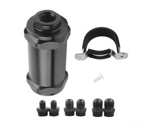 Fuel Filter with Billet Aluminum Can and Stainless Steel Element Rated for Diesel Methanol Ethanol Fuel and Equipped with AN10 Adapters