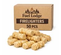 Fuel Lodge 50 Natural Firelighters - Long Burning Fire Lighters for Wood Burners, BBQ Lighter, Pizza Ovens, Open Fires - Quick Light Fire Starter, Log Burner Accessories - Eco 100% FSC Certified