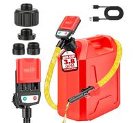 Fuel Transfer Pump with Auto-Stop, 3.8 GPM & 30s Alert Beep, 51'' Overlong Hose Fuel Transfer Pump with 4 Can Adapters, Battery & 3M USB Powered, Fast and Safe Gas Pump for Oil, Diesel and Gasoline