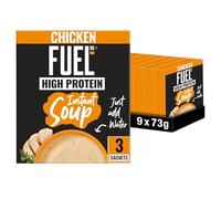 FUEL10K High Protein Chicken Instant Cup Soup, 3 Sachets Per 73g Box, (Total 9 Boxes = 27 Sachets)