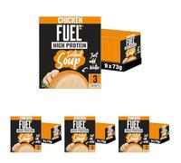 FUEL10K High Protein Chicken Instant Cup Soup, 3 Sachets Per 73g Box, (Total 9 Boxes : 27 Sachets) (Pack of 4)