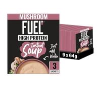 FUEL10K High Protein Mushroom Instant Cup Soup, 3 Sachets Per 64g Box, (Total 9 Boxes = 27 Sachets)