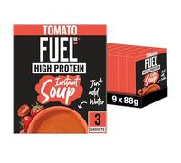 FUEL10K High Protein Tomato Instant Cup Soup, 3 Sachets Per 88g Box, (Total 9 Boxes = 27 Sachets)