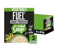 FUEL10K High Protein Vegetable Instant Cup Soup, 3 Sachets Per 65g Box, (Total 9 Boxes = 27 Sachets)