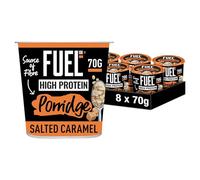 FUEL10K Porridge Pots, Salted Caramel - 8x70g - High Protein On The Go Breakfast