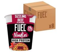 FUEL10K Sizzling Beef High Protein Instant Noodles Pot, 20g Protein Meal or Snack, Ready in 4 Minutes, 87g (Pack of 8)