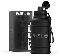 Fuel24 1.3L/2.2L Black Water Bottle Metal - STRONG, Drop & Leakproof BPA free 2L 1L Stainless Steel Water Bottle (1 Litre) - Large Gym Bottles for Men, Sports Water Bottle, Travel, Hiking Water Bottle