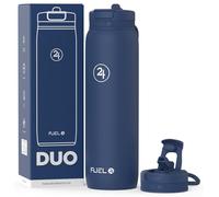 Fuel24 Duo - Stainless Steel Water Bottle 700ml or 1L - Vacuum Insulated Metal Flask with Straw (Dual use Lid) 1 Litre - for Sports, Gym, Work - Slim Design (Midnight, 1000 ml)