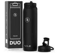 Fuel24 Duo - Stainless Steel Water Bottle 700ml or 1L - Vacuum Insulated Metal Flask with Straw (Dual use Lid) 1 Litre - for Sports, Gym, Work - Slim Design (Carbon, 1000 ml)