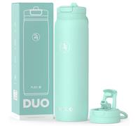 Fuel24 Duo - Stainless Steel Water Bottle 700ml or 1L - Vacuum Insulated Metal Flask with Straw (Dual use Lid) 1 Litre - for Sports, Gym, Work - Slim Design (Mint, 1000 ml)