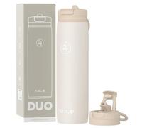 Fuel24 Duo - Stainless Steel Water Bottle 700ml or 1L - Vacuum Insulated Metal Flask with Straw (Dual use Lid) 1 Litre - for Sports, Gym, Work - Slim Design (Sand, 700 ml)