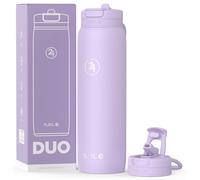 Fuel24 Duo - Stainless Steel Water Bottle 700ml or 1L - Vacuum Insulated Metal Flask with Straw (Dual use Lid) 1 Litre - for Sports, Gym, Work - Slim Design (Lavender, 1000 ml)