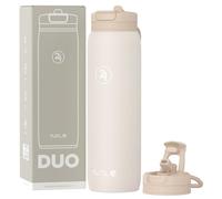 Fuel24 Duo - Stainless Steel Water Bottle 700ml or 1L - Vacuum Insulated Metal Flask with Straw (Dual use Lid) 1 Litre - for Sports, Gym, Work - Slim Design (Sand, 1000 ml)