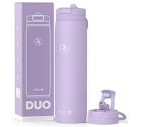 Fuel24 Duo - Stainless Steel Water Bottle 700ml or 1L - Vacuum Insulated Metal Flask with Straw (Dual use Lid) 1 Litre - for Sports, Gym, Work - Slim Design (Lavender, 700 ml)