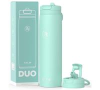 Fuel24 Duo - Stainless Steel Water Bottle 700ml or 1L - Vacuum Insulated Metal Flask with Straw (Dual use Lid) 1 Litre - for Sports, Gym, Work - Slim Design (Mint, 700 ml)