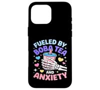 Fueled By Boba Tea And Anxiety Skeleton Humor Case for iPhone 16 Pro Max